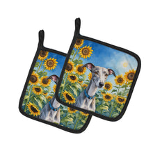 Load image into Gallery viewer, Whippet in Sunflowers Pot Holders - Set of 2 Decorative Kitchen Helpers | Made in the USA