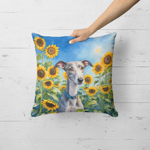 Load image into Gallery viewer, Whippet in Sunflowers Throw Pillow