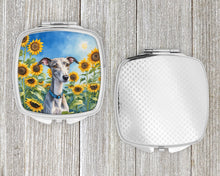 Load image into Gallery viewer, Whippet in Sunflowers Compact Mirror – Stylish Purse Mirror with Artistic Covers