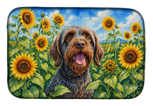 Load image into Gallery viewer, Wirehaired Pointing Griffon in Sunflowers Dish Drying Mat Absorbent Dish Drying Mat Pad for Kitchen Counter Dish Drainer Mat for Countertop, 14 x 21", Multicolor