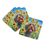 Load image into Gallery viewer, Wirehaired Pointing Griffon in Sunflowers Coasters - Set of 4 Lightweight Foam, Absorbent Drink Coasters