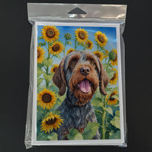 Load image into Gallery viewer, Wirehaired Pointing Griffon in Sunflowers Greeting Cards - Blank Note Cards – 8-Pack of Artist-Designed Cards with Envelopes
