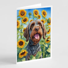 Load image into Gallery viewer, Wirehaired Pointing Griffon in Sunflowers Greeting Cards - Blank Note Cards – 8-Pack of Artist-Designed Cards with Envelopes