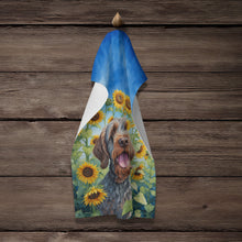 Load image into Gallery viewer, Wirehaired Pointing Griffon in Sunflowers Kitchen Towel