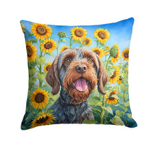 Load image into Gallery viewer, Wirehaired Pointing Griffon in Sunflowers Throw Pillow - 14x14 Decorative Pillow – Art for Your Home &amp; Patio