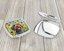Load image into Gallery viewer, Wirehaired Pointing Griffon in Sunflowers Compact Mirror – Stylish Purse Mirror with Artistic Covers