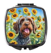 Load image into Gallery viewer, Wirehaired Pointing Griffon in Sunflowers Compact Mirror – Stylish Purse Mirror with Artistic Covers