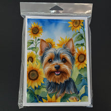 Load image into Gallery viewer, Yorkshire Terrier in Sunflowers Greeting Cards - Blank Note Cards – 8-Pack of Artist-Designed Cards with Envelopes