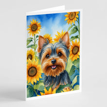 Load image into Gallery viewer, Yorkshire Terrier in Sunflowers Greeting Cards - Blank Note Cards – 8-Pack of Artist-Designed Cards with Envelopes