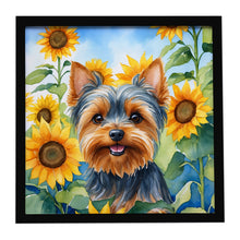 Load image into Gallery viewer, Yorkshire Terrier in Sunflowers Framed Metal Print