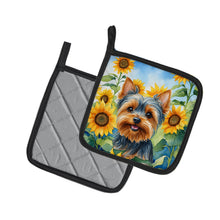 Load image into Gallery viewer, Yorkshire Terrier in Sunflowers Pot Holders - Set of 2 Decorative Kitchen Helpers | Made in the USA