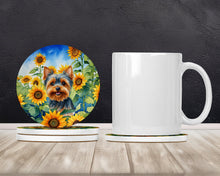 Load image into Gallery viewer, Yorkshire Terrier in Sunflowers Large Sandstone Coasters Pack of 4