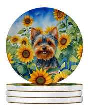 Load image into Gallery viewer, Yorkshire Terrier in Sunflowers Large Sandstone Coasters Pack of 4