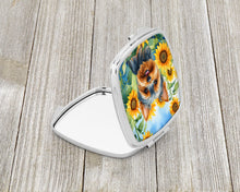 Load image into Gallery viewer, Yorkshire Terrier in Sunflowers Compact Mirror – Stylish Purse Mirror with Artistic Covers