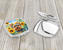 Load image into Gallery viewer, Yorkshire Terrier in Sunflowers Compact Mirror – Stylish Purse Mirror with Artistic Covers