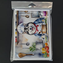 Load image into Gallery viewer, Alaskan Malamute The Chef Greeting Cards - Blank Note Cards – 8-Pack of Artist-Designed Cards with Envelopes