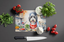 Load image into Gallery viewer, Bearded Collie The Chef Glass Cutting Boards – Durable, Decorative Kitchen Art