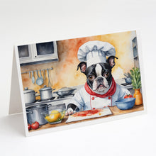 Load image into Gallery viewer, Boston Terrier The Chef Greeting Cards - Blank Note Cards – 8-Pack of Artist-Designed Cards with Envelopes