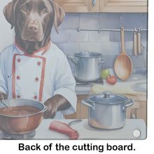 Load image into Gallery viewer, Chocolate Labrador Retriever The Chef Glass Cutting Boards – Durable, Decorative Kitchen Art