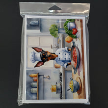 Load image into Gallery viewer, Miniature Pinscher The Chef Greeting Cards - Blank Note Cards – 8-Pack of Artist-Designed Cards with Envelopes