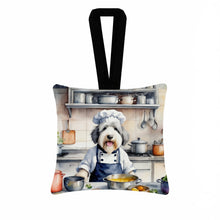 Load image into Gallery viewer, Old English Sheepdog The Chef Hanging Square Fabric Ornament 3.5 × 3.5