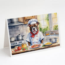 Load image into Gallery viewer, Staffordshire Bull Terrier The Chef Greeting Cards - Blank Note Cards – 8-Pack of Artist-Designed Cards with Envelopes