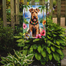 Load image into Gallery viewer, Airedale Terrier Luau Garden Flag – Tropical Dog Decor with Hibiscus &amp; Palm Leaves