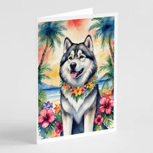 Load image into Gallery viewer, Alaskan Malamute Luau Greeting Cards - Blank Note Cards – 8-Pack of Artist-Designed Cards with Envelopes