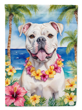 Load image into Gallery viewer, American Bulldog Luau Garden Flag – Tropical Dog Decor with Hibiscus &amp; Palm Leaves