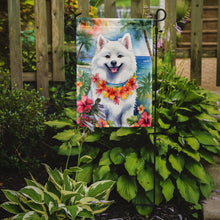 Load image into Gallery viewer, American Eskimo Luau Garden Flag – Tropical Dog Decor with Hibiscus &amp; Palm Leaves