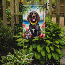 Load image into Gallery viewer, American Water Spaniel Luau Garden Flag – Tropical Dog Decor with Hibiscus &amp; Palm Leaves