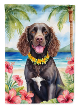 Load image into Gallery viewer, American Water Spaniel Luau Garden Flag – Tropical Dog Decor with Hibiscus &amp; Palm Leaves