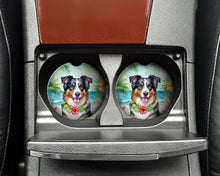 Load image into Gallery viewer, Australian Shepherd Luau Car Coasters – Set of 2 - Absorbent Stone with Fun &amp; Functional Artwork