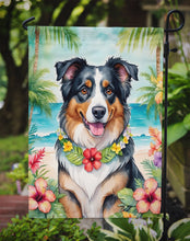 Load image into Gallery viewer, Australian Shepherd Luau Garden Flag – Tropical Dog Decor with Hibiscus &amp; Palm Leaves