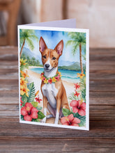 Load image into Gallery viewer, Basenji Luau Greeting Cards - Blank Note Cards – 8-Pack of Artist-Designed Cards with Envelopes