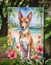 Load image into Gallery viewer, Basenji Luau Garden Flag – Tropical Dog Decor with Hibiscus &amp; Palm Leaves