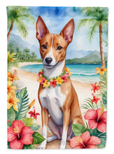Load image into Gallery viewer, Basenji Luau Garden Flag – Tropical Dog Decor with Hibiscus &amp; Palm Leaves