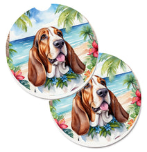 Load image into Gallery viewer, Basset Hound Luau Car Coasters – Set of 2 - Absorbent Stone with Fun &amp; Functional Artwork