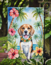 Load image into Gallery viewer, Beagle Luau Garden Flag – Tropical Dog Decor with Hibiscus &amp; Palm Leaves