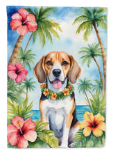 Load image into Gallery viewer, Beagle Luau Garden Flag – Tropical Dog Decor with Hibiscus &amp; Palm Leaves
