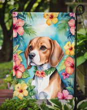 Load image into Gallery viewer, Beagle Luau Garden Flag – Tropical Dog Decor with Hibiscus &amp; Palm Leaves