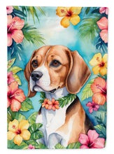 Load image into Gallery viewer, Beagle Luau Garden Flag – Tropical Dog Decor with Hibiscus &amp; Palm Leaves