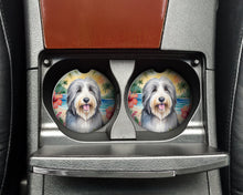 Load image into Gallery viewer, Bearded Collie Luau Car Coasters – Set of 2 - Absorbent Stone with Fun &amp; Functional Artwork