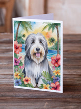 Load image into Gallery viewer, Bearded Collie Luau Greeting Cards - Blank Note Cards – 8-Pack of Artist-Designed Cards with Envelopes