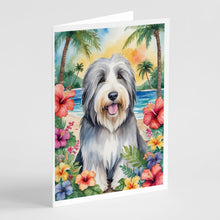 Load image into Gallery viewer, Bearded Collie Luau Greeting Cards - Blank Note Cards – 8-Pack of Artist-Designed Cards with Envelopes