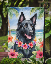Load image into Gallery viewer, Belgian Sheepdog Luau Garden Flag – Tropical Dog Decor with Hibiscus &amp; Palm Leaves