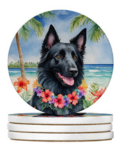 Load image into Gallery viewer, Belgian Sheepdog Luau Large Sandstone Coasters Pack of 4