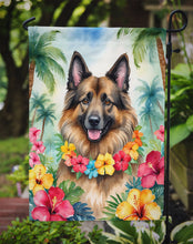 Load image into Gallery viewer, Belgian Tervuren Luau Garden Flag – Tropical Dog Decor with Hibiscus &amp; Palm Leaves