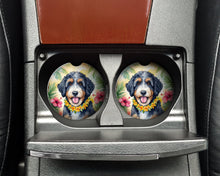 Load image into Gallery viewer, Bernedoodle Luau Car Coasters – Set of 2 - Absorbent Stone with Fun &amp; Functional Artwork