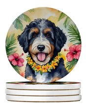 Load image into Gallery viewer, Bernedoodle Luau Large Sandstone Coasters Pack of 4
